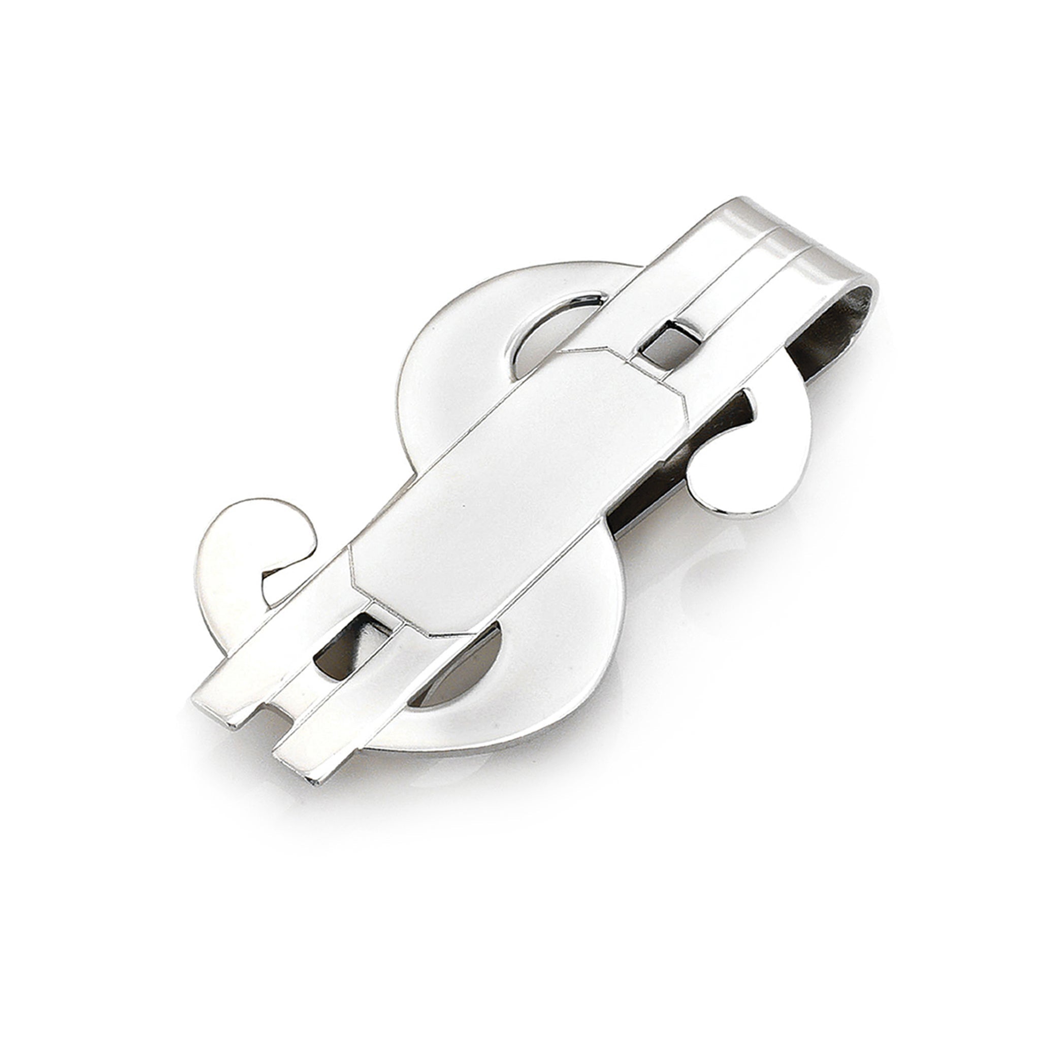 Unbranded Polished Stainless Steel Money Clip With Diagonal Lines Design - Men's Contemporary Art Style