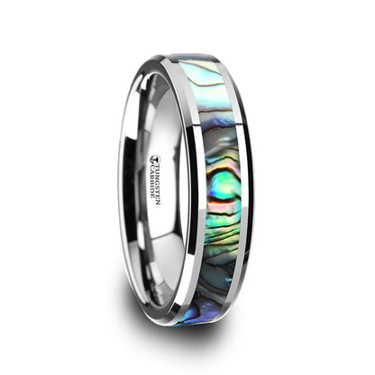 Mother of Pearl Inlaid Tungsten Couple's Matching Wedding Band Set
