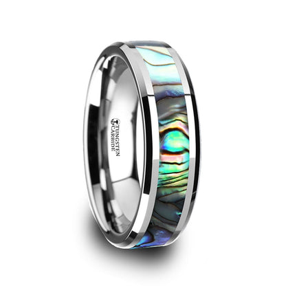 Mother of Pearl Inlaid Tungsten Couple's Matching Wedding Band Set