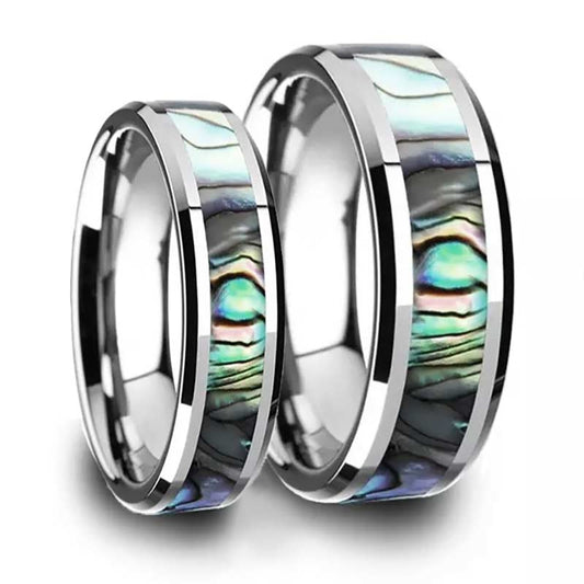 Mother of Pearl Inlaid Tungsten Couple's Matching Wedding Band Set