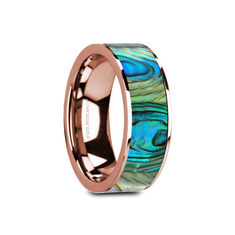 Mother of Pearl Inlay 14k Rose Gold Men's Wedding Band
