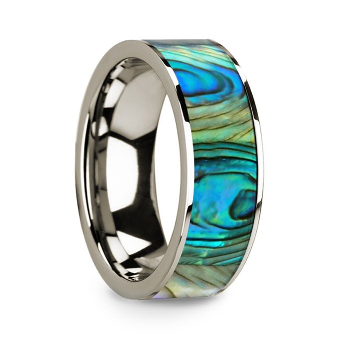 Mother of Pearl Inlay 14k White Gold Men's Wedding Band
