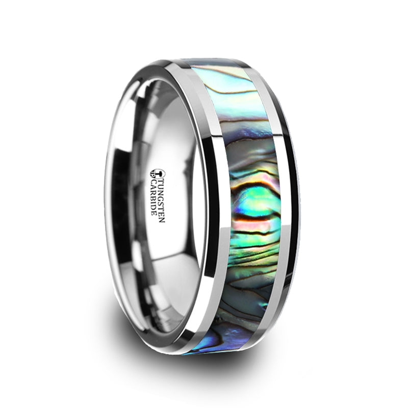 Mother of Pearl Inlay Tungsten Couple's Matching Wedding Band Set