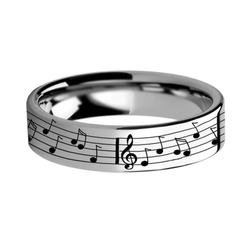 One Music Notes Tungsten Women's Wedding Band displayed on a plain white background