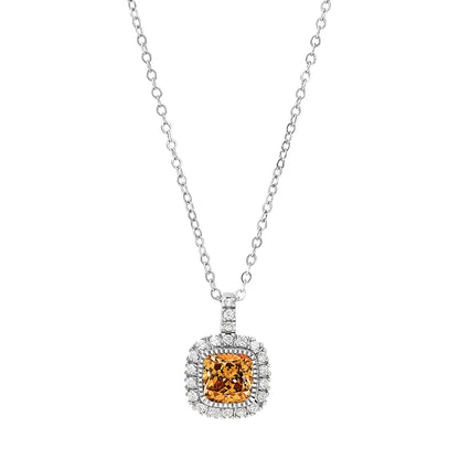 A cushion birthstone necklace with simulated diamonds displayed on a neutral white background.