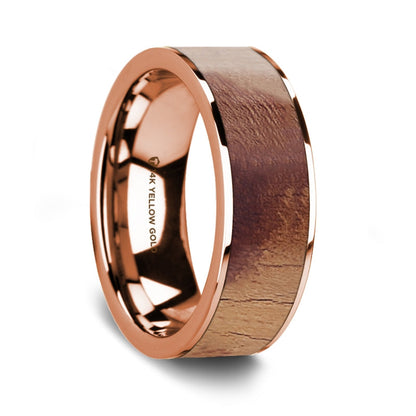 Olive Wood Inlay 14k Rose Gold Men's Wedding Band
