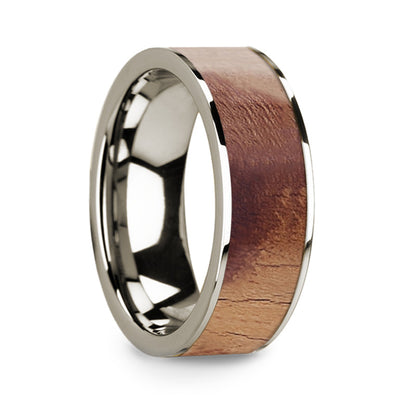 Olive Wood Inlay 14k White Gold Men's Wedding Band