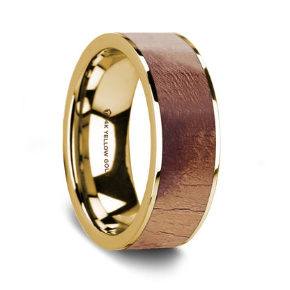 Olive Wood Inlay 14k Yellow Gold Men's Wedding Band