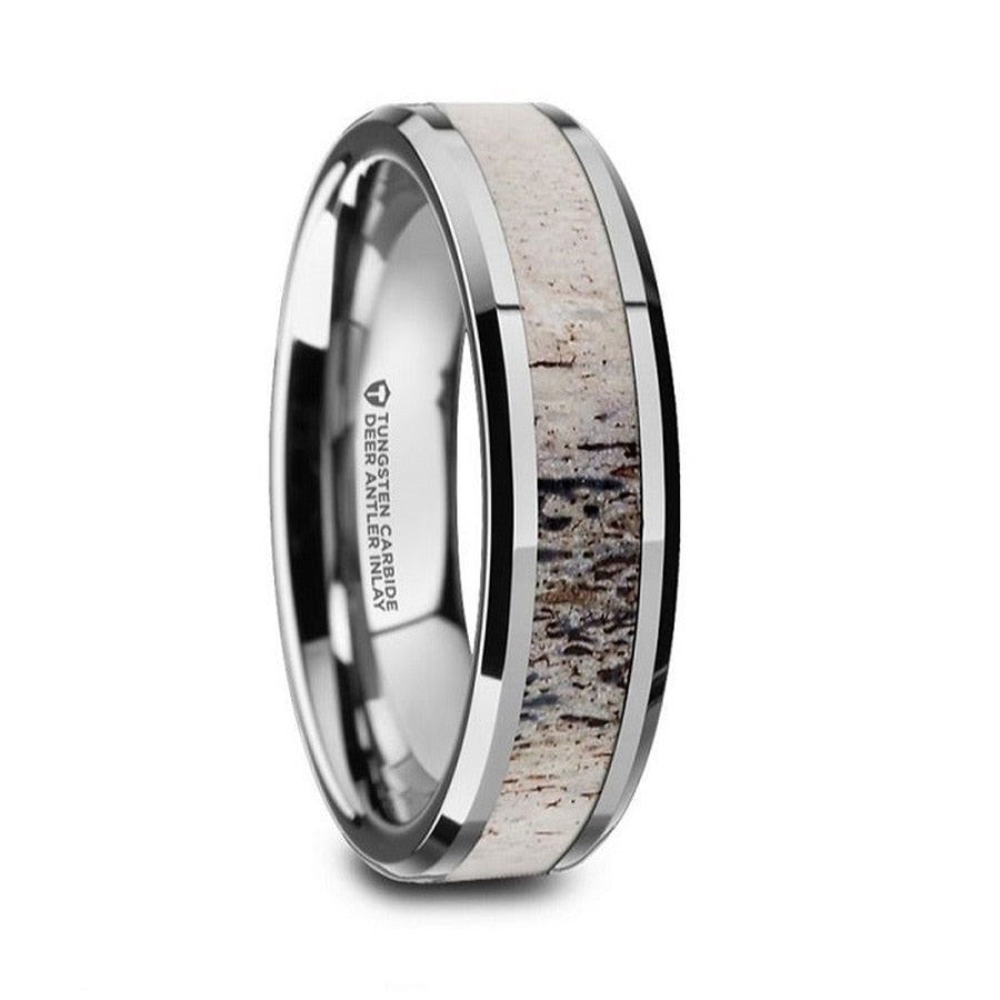 Ombre Deer Antler Inlaid Tungsten Couple's Matching Wedding Band Set