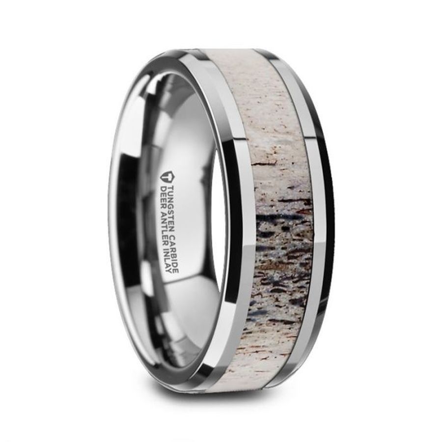 Ombre Deer Antler Inlaid Tungsten Couple's Matching Wedding Band Set