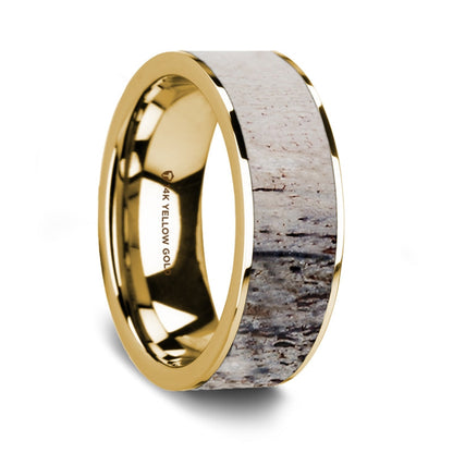Ombre Deer Antler Inlay 14k Yellow Gold Men's Wedding Band