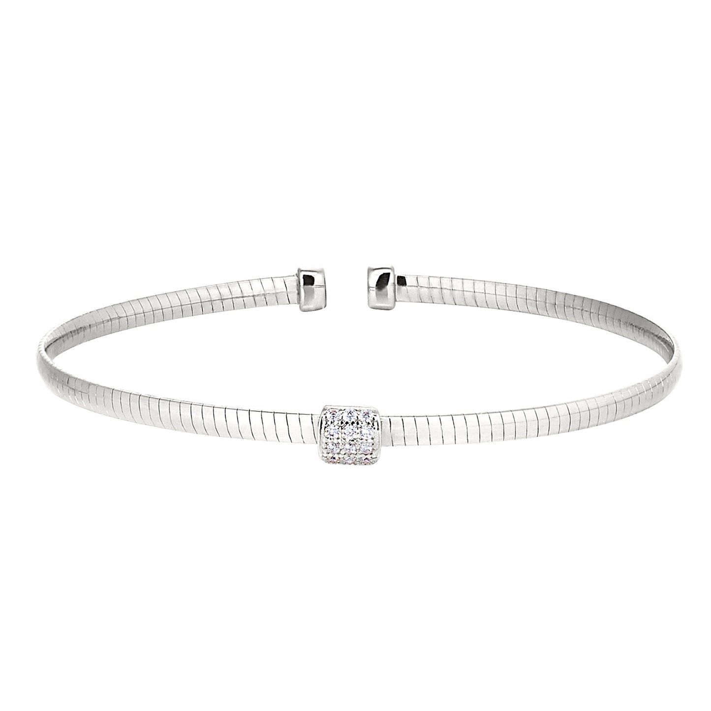 A omega cable flexible bracelet with simulated diamonds accented square displayed on a neutral white background.