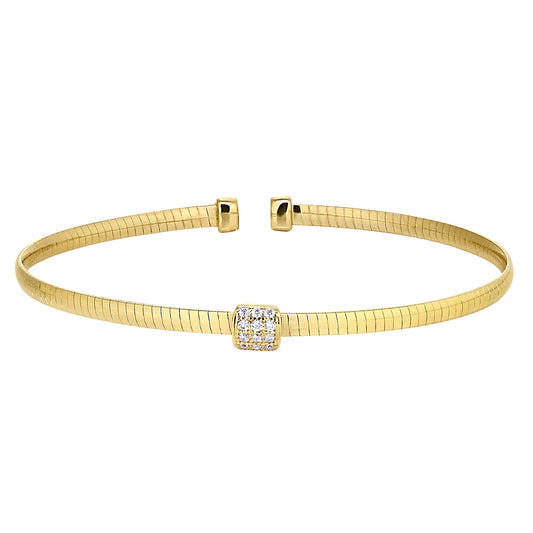 A omega cable flexible bracelet with simulated diamonds accented square displayed on a neutral white background.