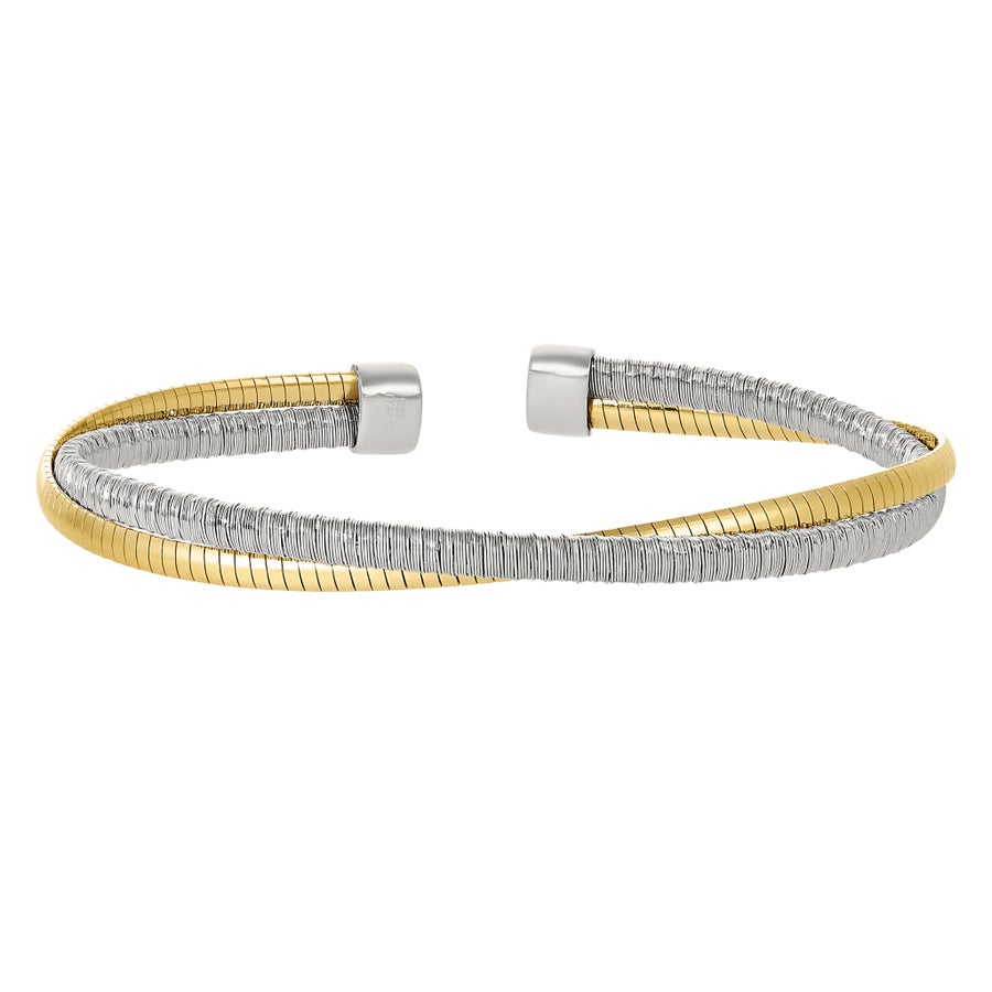 A omega twist flexible cable bracelet displayed on a neutral white background.