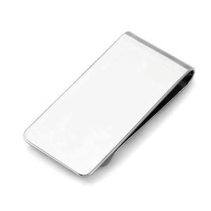 A 1" sterling silver polished brite money clip displayed on a neutral white background.