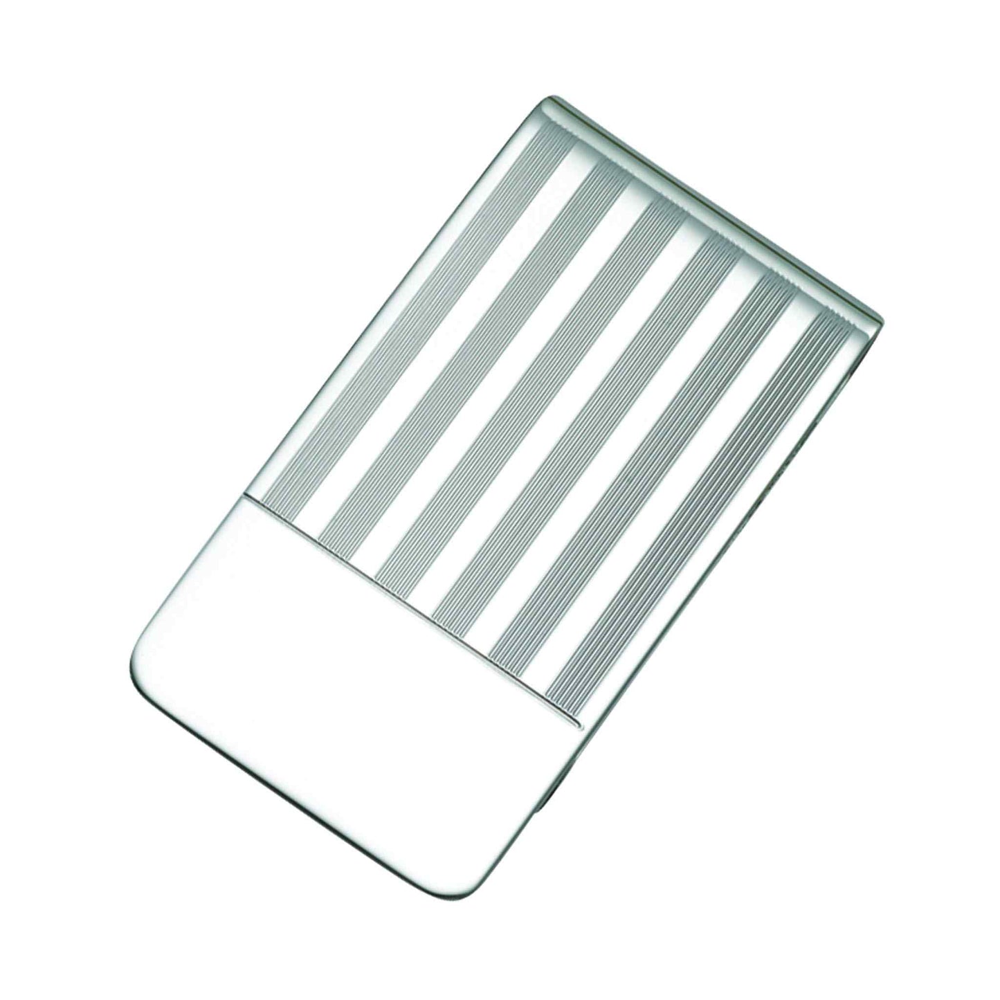A 1" sterling silver money clip engine-turned end signet displayed on a neutral white background.