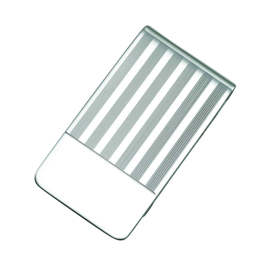 A 1" sterling silver money clip engine-turned end signet displayed on a neutral white background.