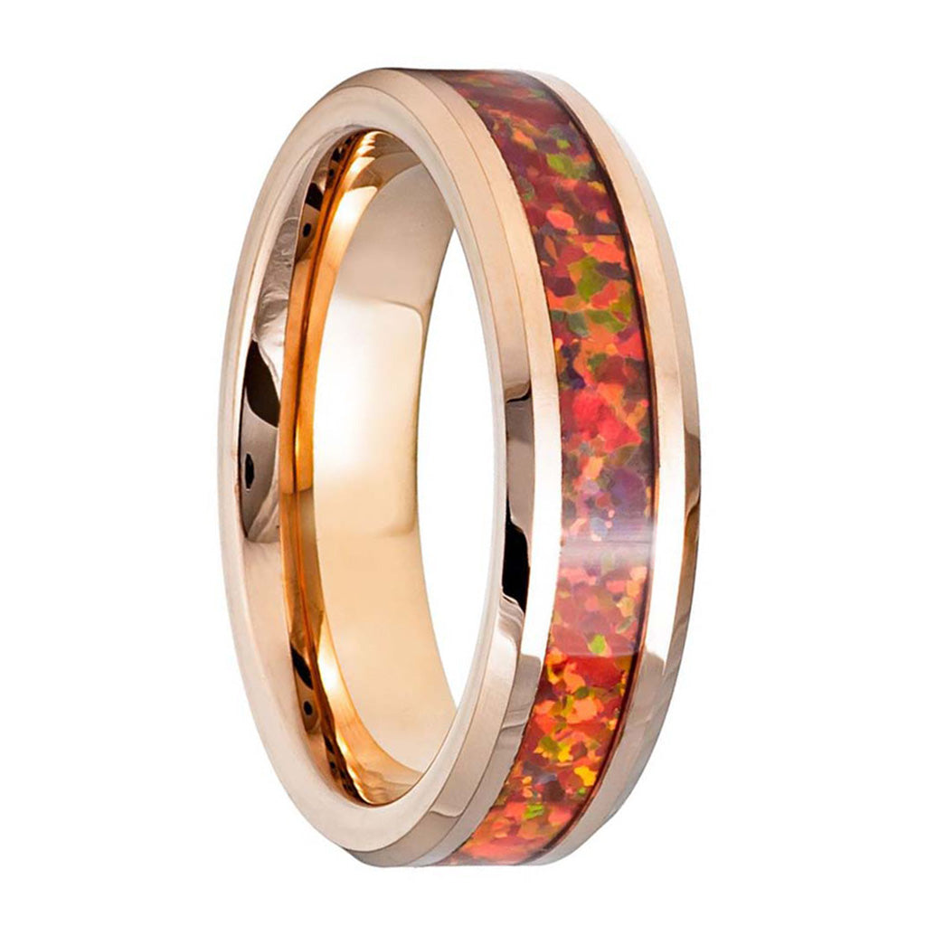 Opal Inlay Rose Gold Tungsten Men's Wedding Band