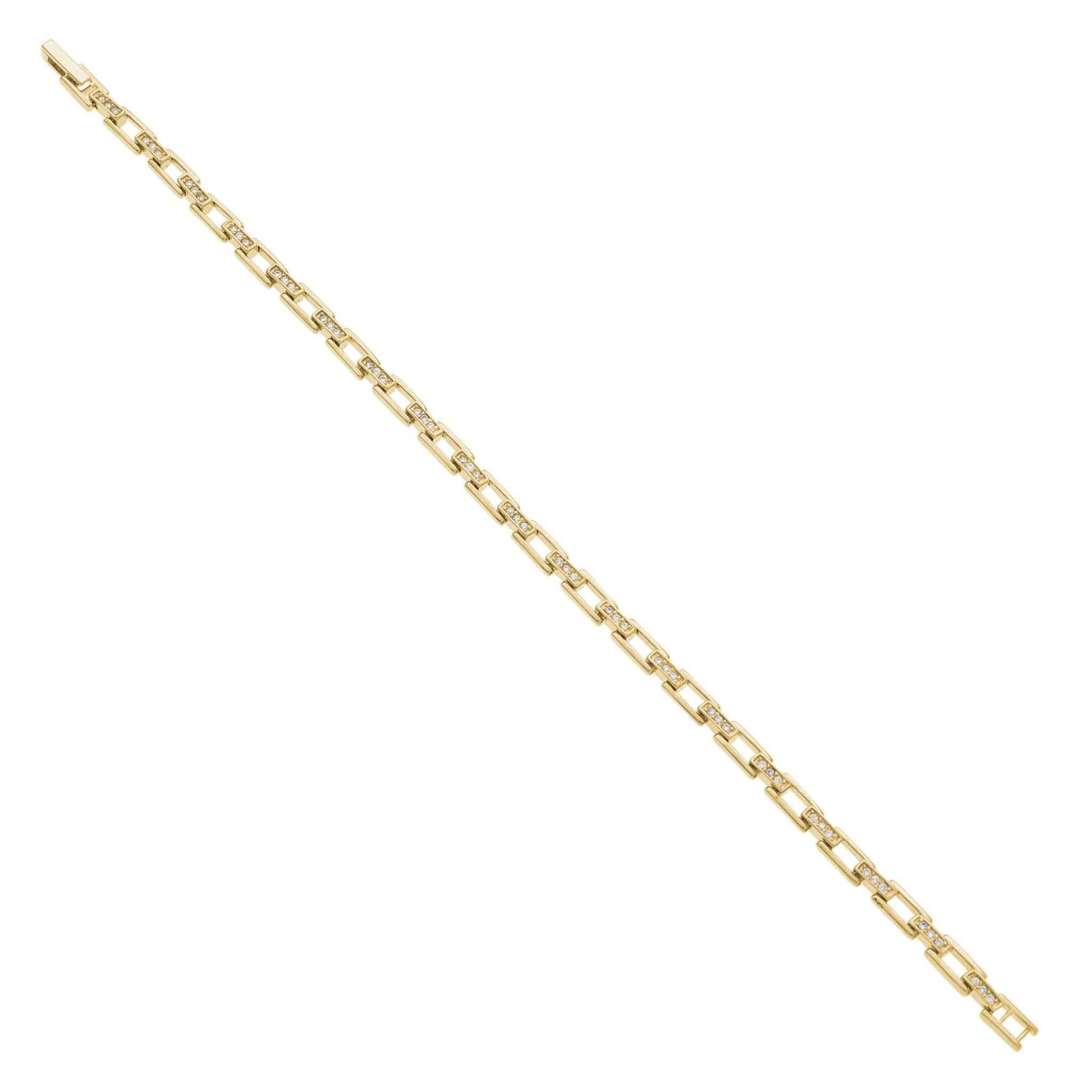 A open box link simulated diamond bracelet displayed on a neutral white background.