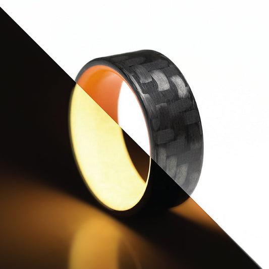 Orange Glow in the Dark Interior Carbon Fiber Men's Wedding Band