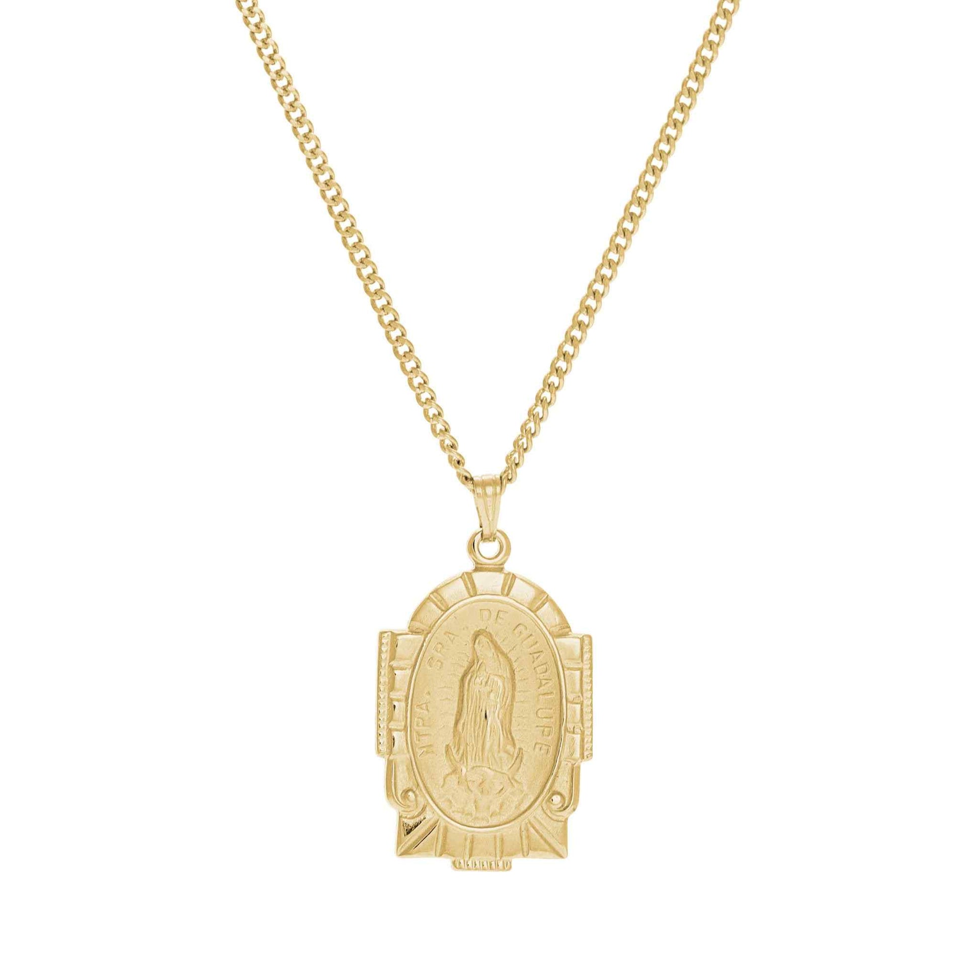 A our lady of guadalupe medal displayed on a neutral white background.