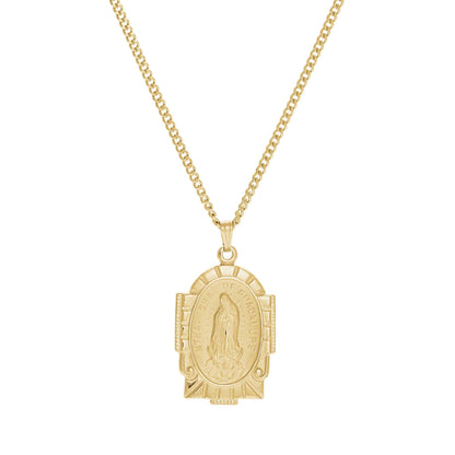 A our lady of guadalupe medal displayed on a neutral white background.