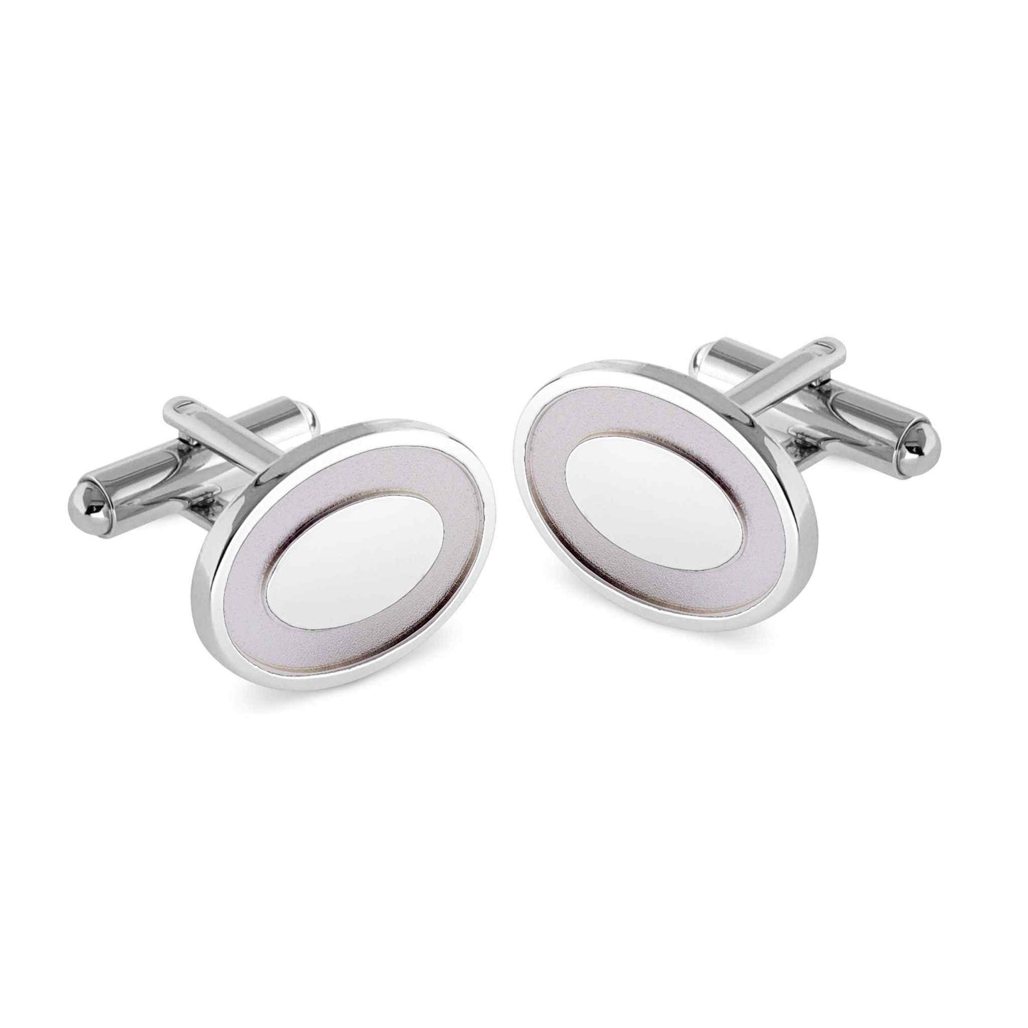 A oval cufflinks with oval center displayed on a neutral white background.
