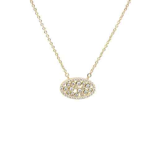 A oval simulated diamond necklace displayed on a neutral white background.