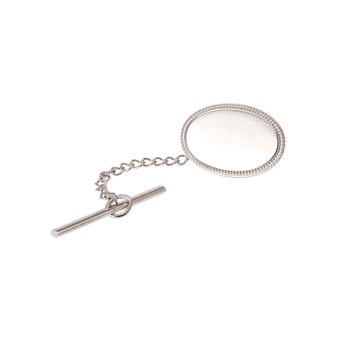 A oval tie tack with beaded edge displayed on a neutral white background.