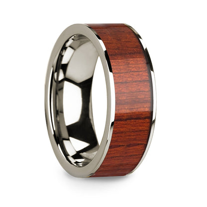 Padauk Wood Inlay 14k White Gold Men's Wedding Band