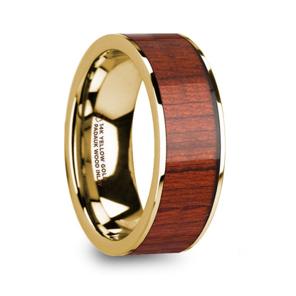 Padauk Wood Inlay 14k Yellow Gold Men's Wedding Band