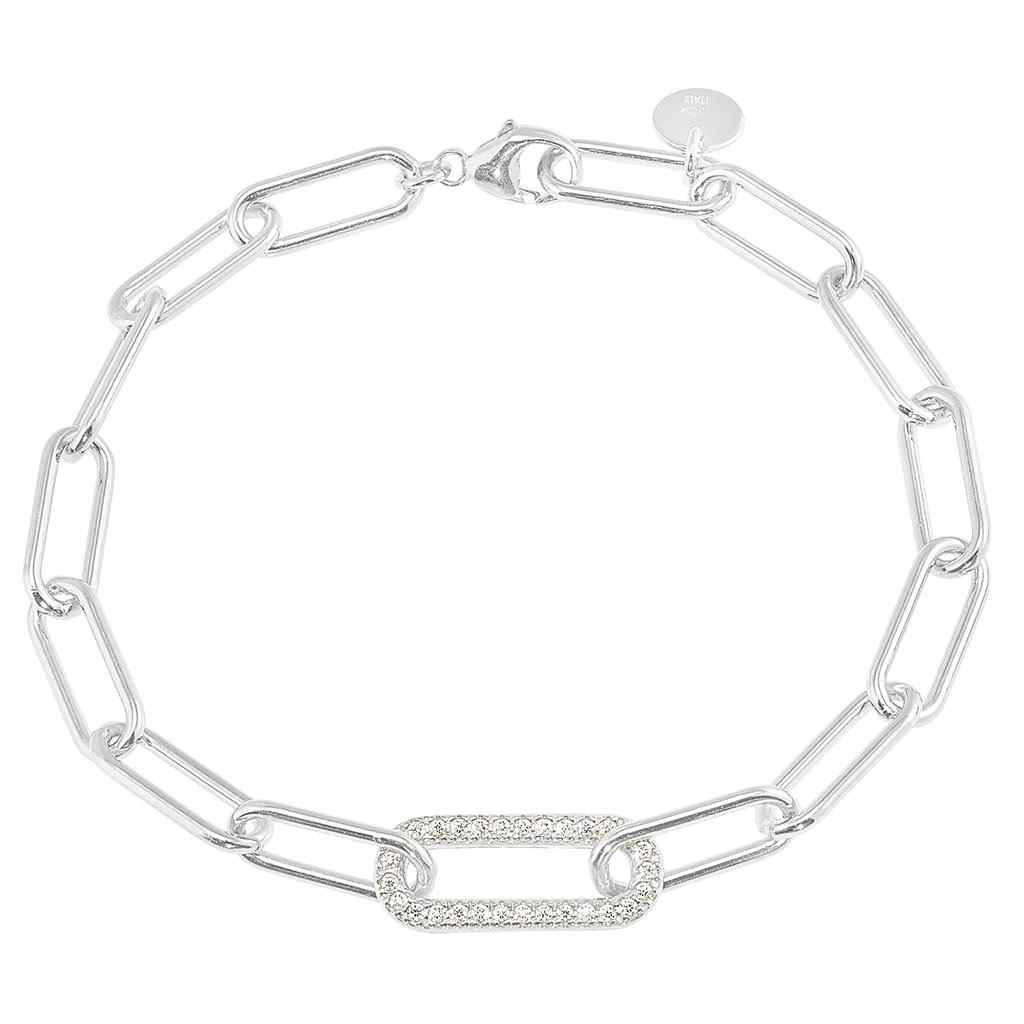 A paper clip bracelet with simulated diamonds displayed on a neutral white background.