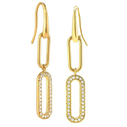 A paper clip earrings with simulated diamonds displayed on a neutral white background.