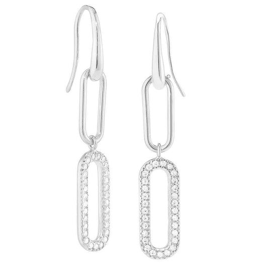 A paper clip earrings with simulated diamonds displayed on a neutral white background.