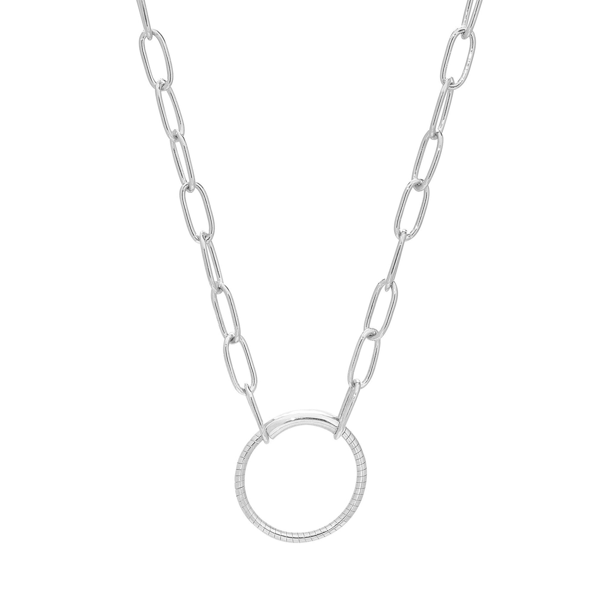 A paperclip necklace with flexible cable loop displayed on a neutral white background.