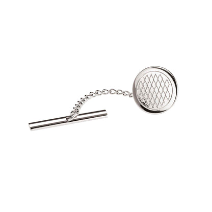 A patterned tie tack displayed on a neutral white background.