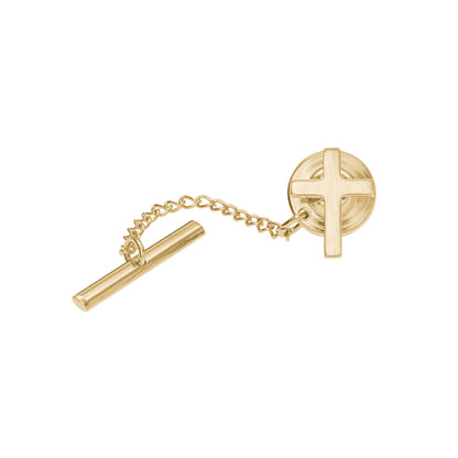 A plain cross tie tack displayed on a neutral white background.