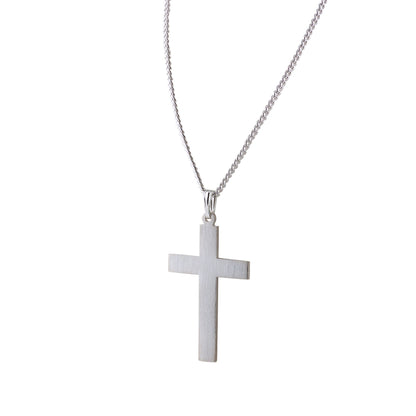 A plain thick satin finish cross displayed on a neutral white background.