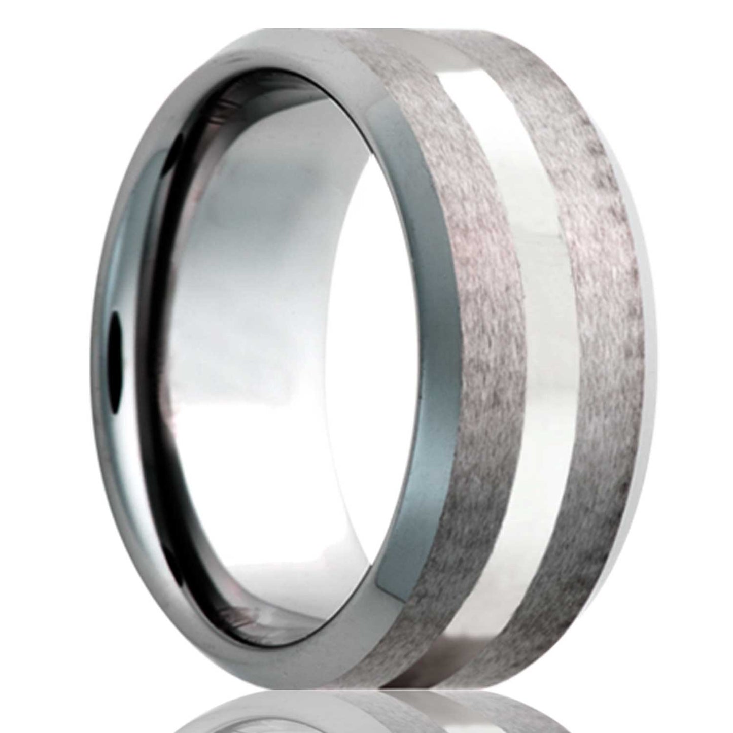 Platinum Inlay Satin Tungsten Wedding Band with Beveled Edges TU107PT Rings by Vansweden Jewelers | Vansweden Jewelers