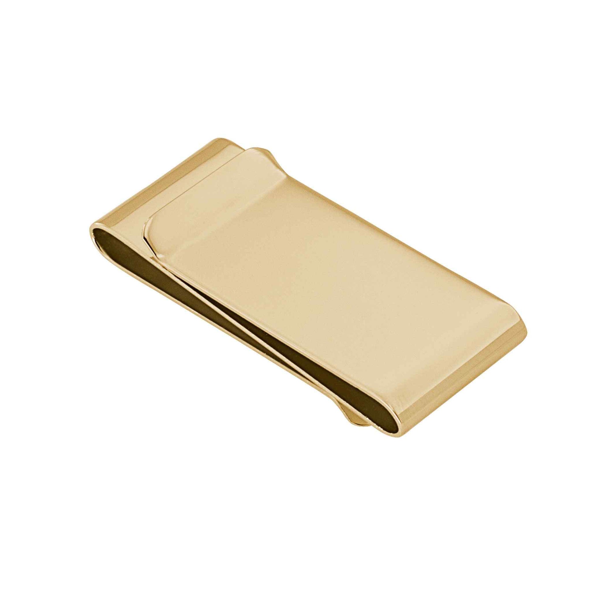 A polished double fold money clip displayed on a neutral white background.