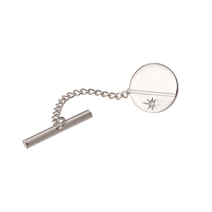 A polished florentine finish tie tack with .01ctw genuine diamond displayed on a neutral white background.