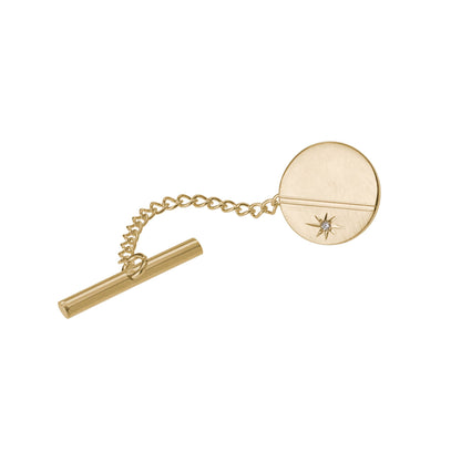 A polished florentine finish tie tack with .01ctw genuine diamond displayed on a neutral white background.
