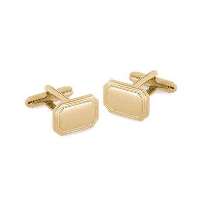 A polished rectangle cufflinks displayed on a neutral white background.