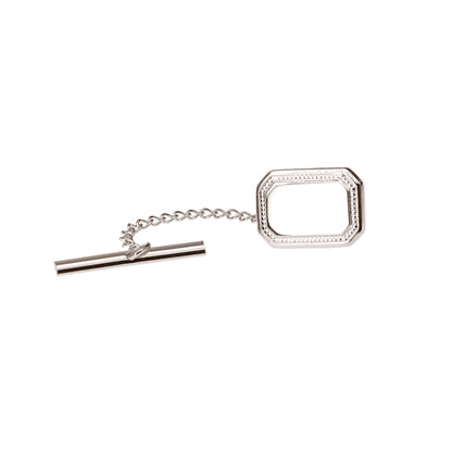 A polished rectangle tie tack displayed on a neutral white background.