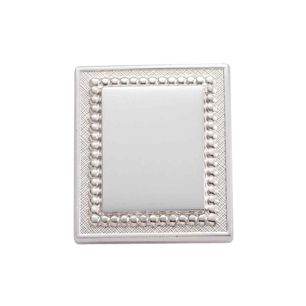 A polished square pin displayed on a neutral white background.