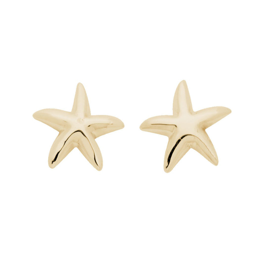 A polshed starfish earrings displayed on a neutral white background.