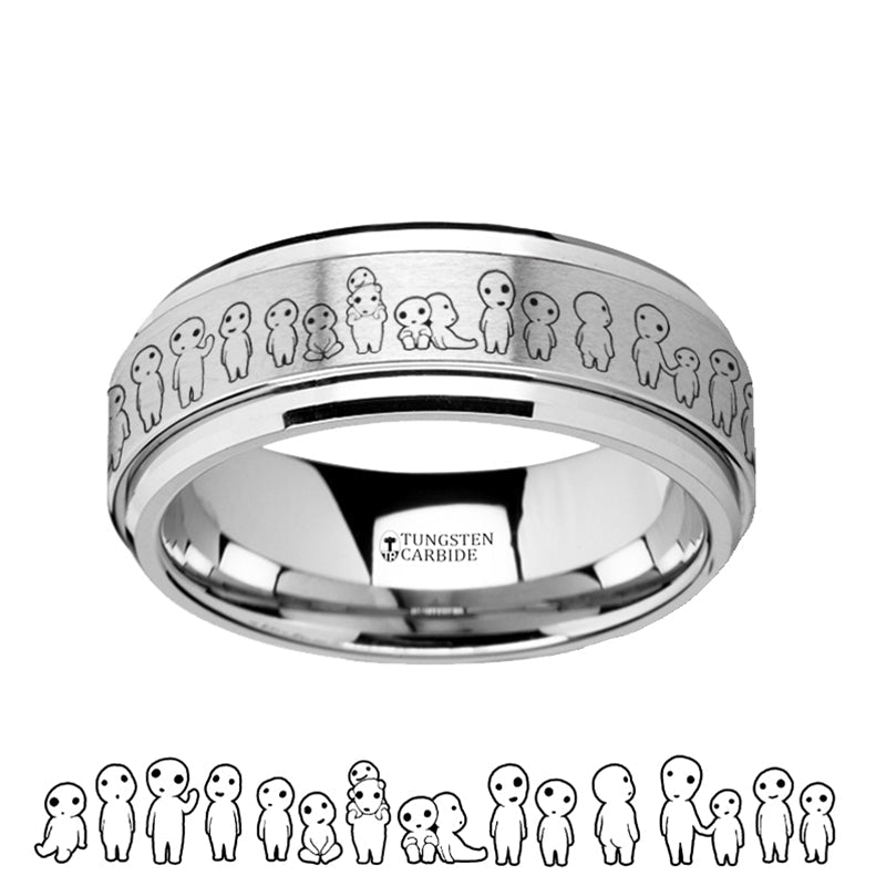 Princess Mononoke Kodama Sprites Engraved Spinner Tungsten Wedding Band