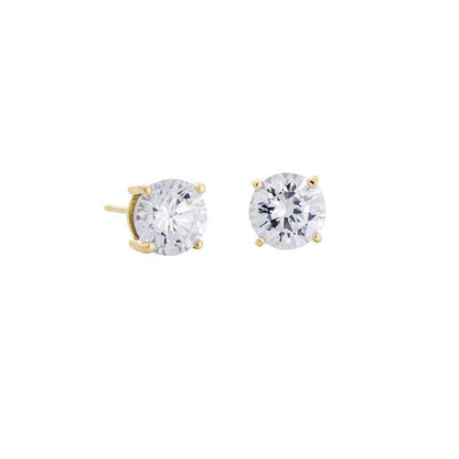 A prong set round simulated diamond earrings displayed on a neutral white background.
