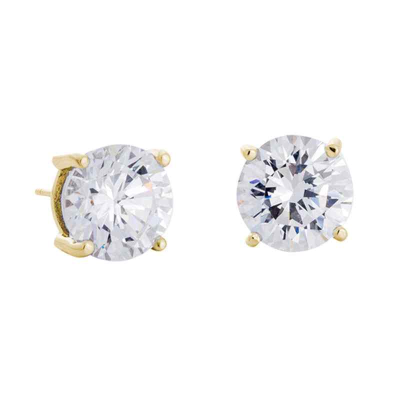 A prong set round simulated diamond earrings displayed on a neutral white background.