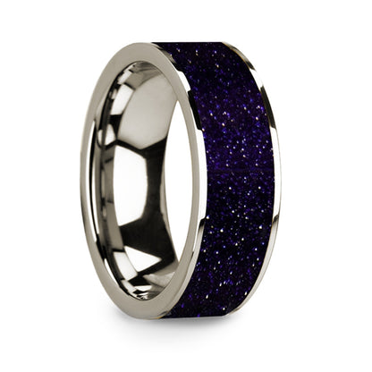 Purple Goldstone Inlay 14k White Gold Men's Wedding Band